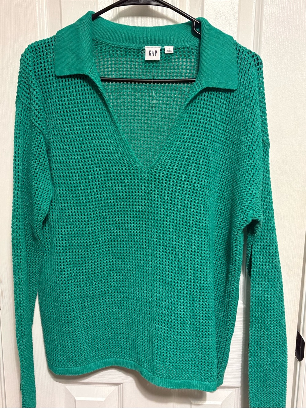 GAP open knit V-Neck Sweater - Green